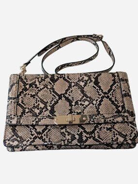 a new day Snake Print Crossbody Bag Beige Black Faux Snakeskin Shoulder Purse